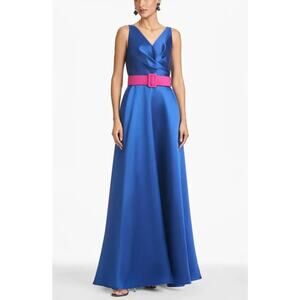 Sachin & Babi Rae Gown Eclipse Blue Fuchsia Belt Sz 4 NWT Glamorous A-Line Dress